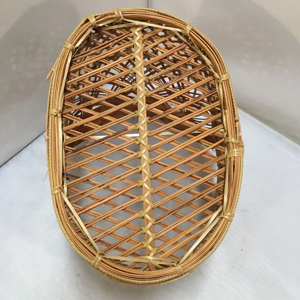 Wicker Doll Bassinet Miniature Small Tan Rattan Hooded Cradle Basket Cottagecore